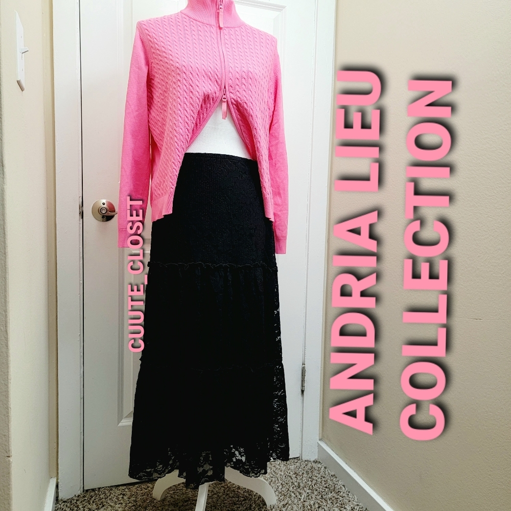 Andria Lieu Collection black floral lace penny maxi/long skirt